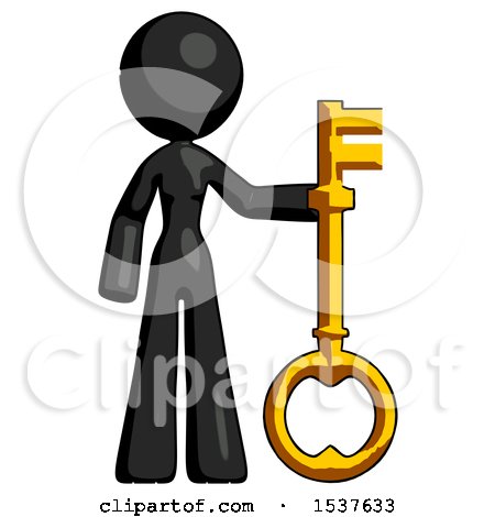 Black Design Mascot Woman Holding Key Made of Gold by Leo Blanchette