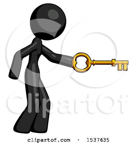Black Design Mascot Woman with Big Key of Gold Opening Something by Leo Blanchette