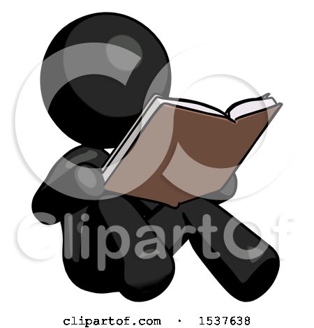 Black Design Mascot Woman Reading Book While Sitting down by Leo Blanchette