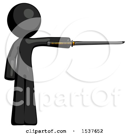 Black Design Mascot Man Standing with Ninja Sword Katana Pointing Right by Leo Blanchette