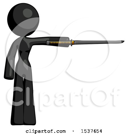 Black Design Mascot Woman Standing with Ninja Sword Katana Pointing Right by Leo Blanchette