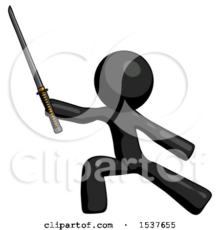 Black Design Mascot Man with Ninja Sword Katana in Defense Pose by Leo Blanchette