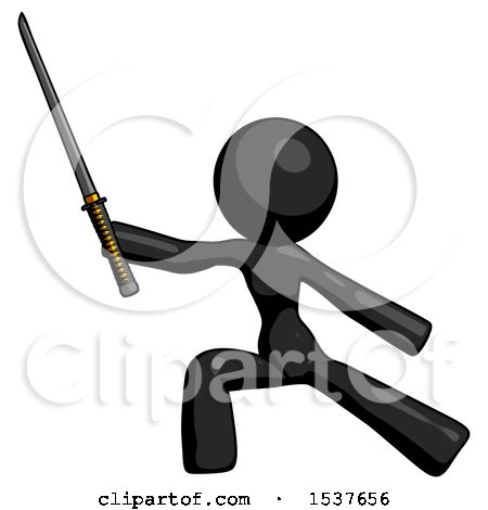 Black Design Mascot Woman with Ninja Sword Katana in Defense Pose by Leo Blanchette