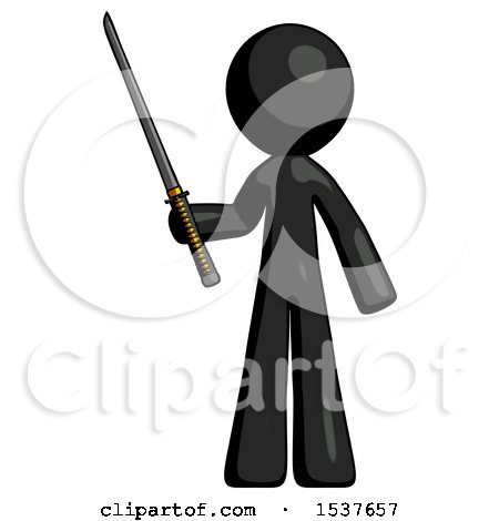 Black Design Mascot Man Standing up with Ninja Sword Katana by Leo Blanchette