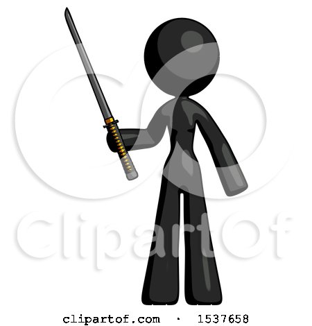 Black Design Mascot Woman Standing up with Ninja Sword Katana by Leo Blanchette