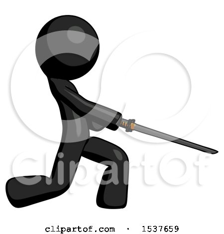 Black Design Mascot Man with Ninja Sword Katana Slicing or Striking Something by Leo Blanchette