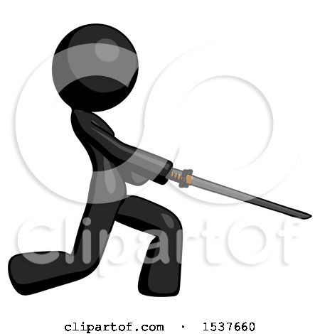 Black Design Mascot Woman with Ninja Sword Katana Slicing or Striking Something by Leo Blanchette