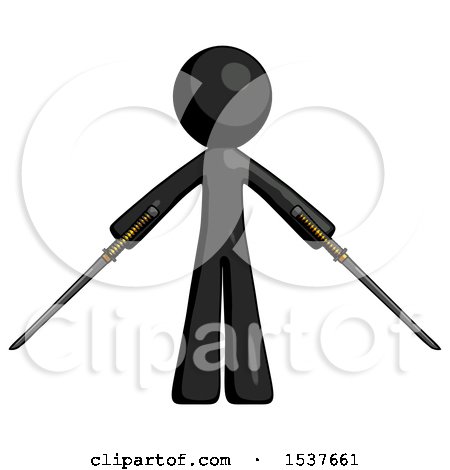 Black Design Mascot Man Posing with Two Ninja Sword Katanas by Leo Blanchette