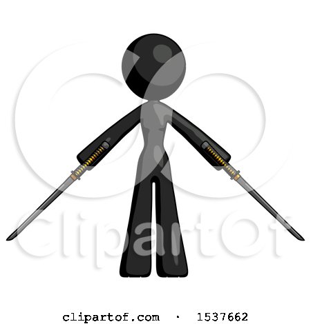 Black Design Mascot Woman Posing with Two Ninja Sword Katanas by Leo Blanchette