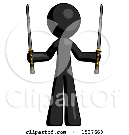 Black Design Mascot Man Posing with Two Ninja Sword Katanas up by Leo Blanchette