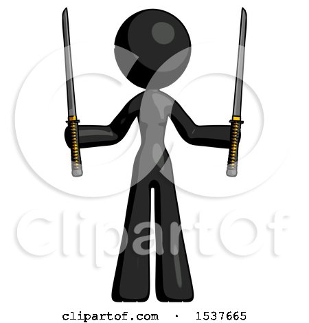 Black Design Mascot Woman Posing with Two Ninja Sword Katanas up by Leo Blanchette