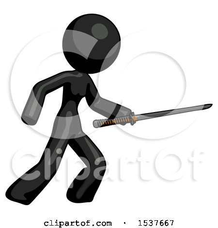 Black Design Mascot Woman Stabbing with Ninja Sword Katana by Leo Blanchette