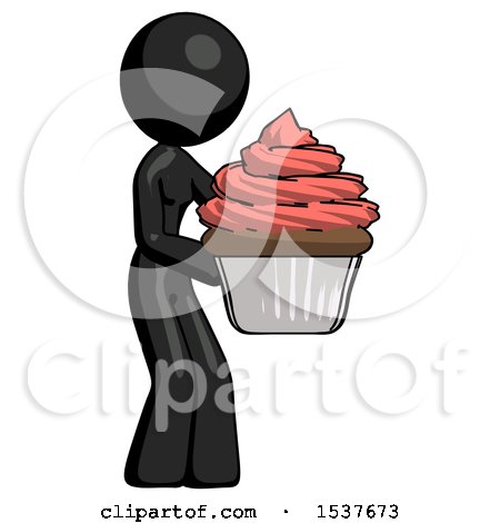 Black Design Mascot Woman Holding Large Cupcake Ready to Eat or Serve by Leo Blanchette