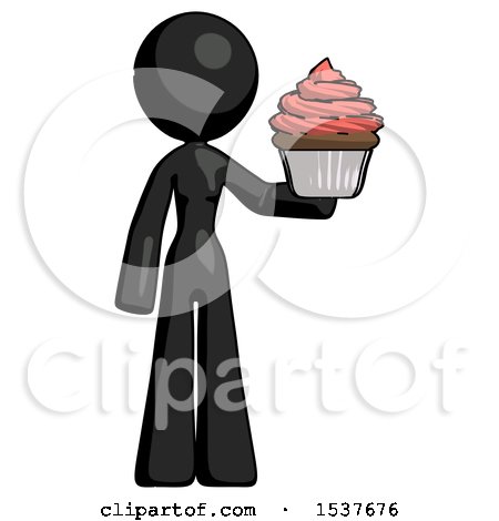 Black Design Mascot Woman Presenting Pink Cupcake to Viewer by Leo Blanchette