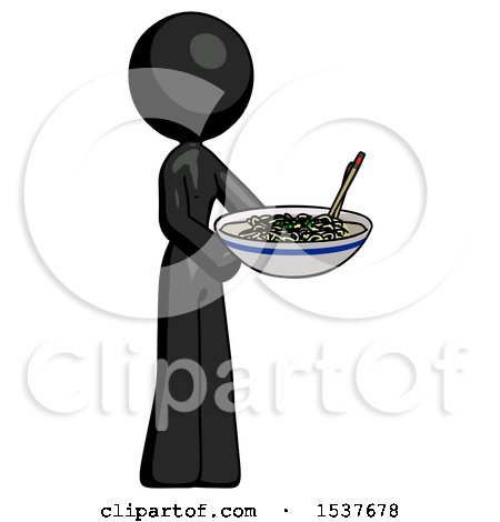 Black Design Mascot Woman Holding Noodles Offering to Viewer by Leo Blanchette
