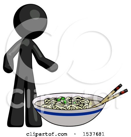 Black Design Mascot Man and Noodle Bowl, Giant Soup Restaraunt Concept by Leo Blanchette