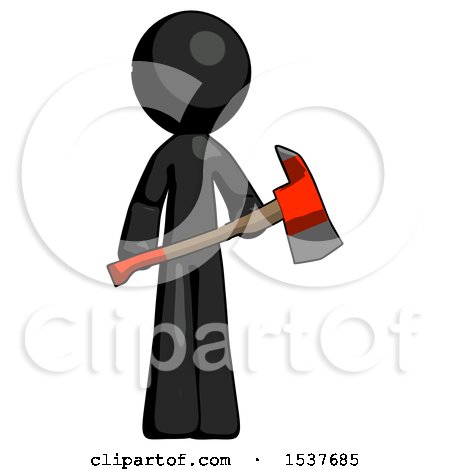 Black Design Mascot Man Holding Red Fire Fighter's Ax by Leo Blanchette