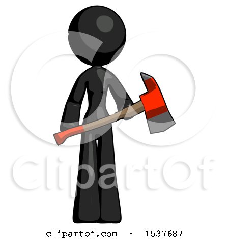 Black Design Mascot Woman Holding Red Fire Fighter's Ax by Leo Blanchette