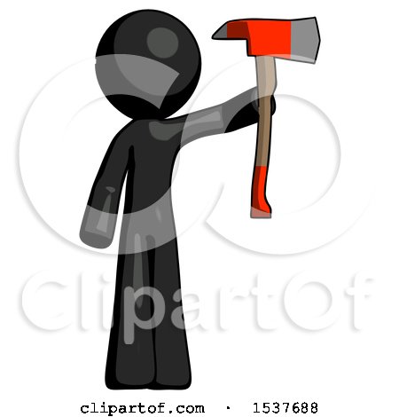 Black Design Mascot Man Holding up Red Firefighter's Ax by Leo Blanchette