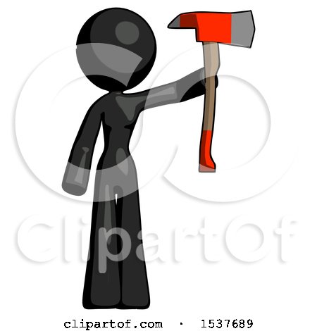 Black Design Mascot Woman Holding up Red Firefighter's Ax by Leo Blanchette