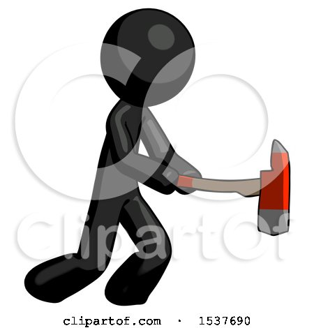 Black Design Mascot Man with Ax Hitting, Striking, or Chopping by Leo Blanchette