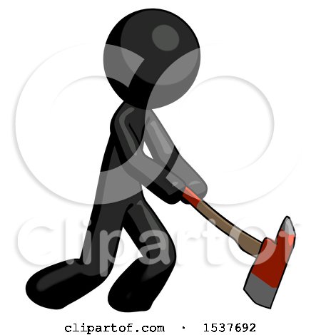 Black Design Mascot Man Striking with a Red Firefighter's Ax by Leo Blanchette