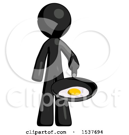 Black Design Mascot Man Frying Egg in Pan or Wok by Leo Blanchette