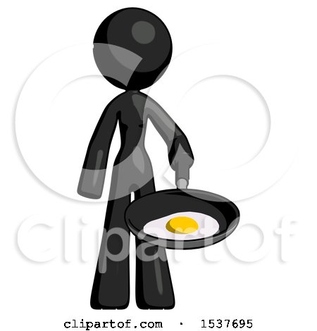 Black Design Mascot Woman Frying Egg in Pan or Wok by Leo Blanchette