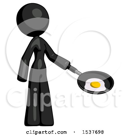Black Design Mascot Woman Frying Egg in Pan or Wok Facing Right by Leo Blanchette