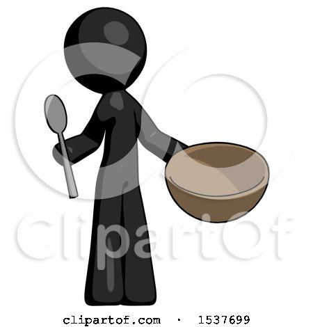 Black Design Mascot Man with Empty Bowl and Spoon Ready to Make Something by Leo Blanchette