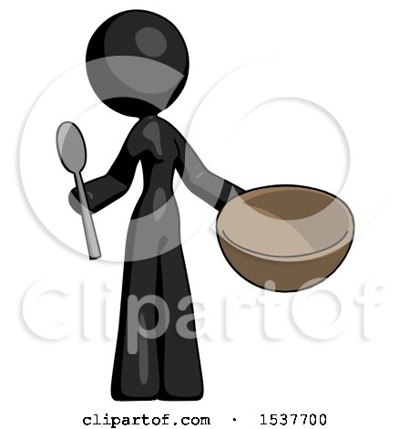 Black Design Mascot Woman with Empty Bowl and Spoon Ready to Make Something by Leo Blanchette