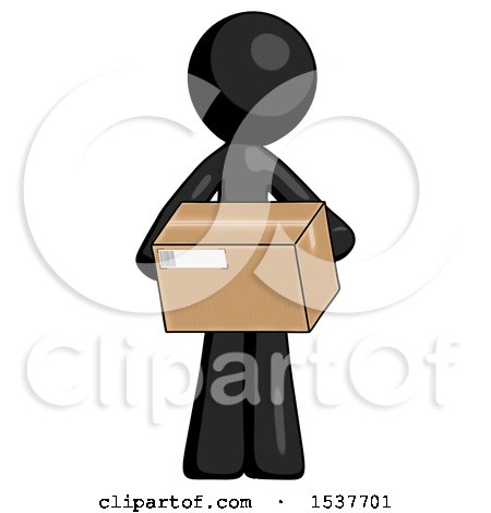 Black Design Mascot Man Holding Box Sent or Arriving in Mail by Leo Blanchette