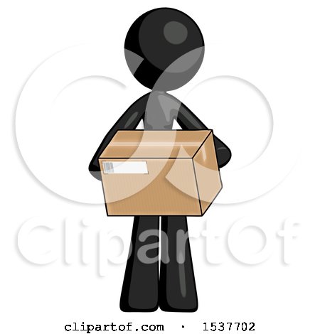 Black Design Mascot Woman Holding Box Sent or Arriving in Mail by Leo Blanchette
