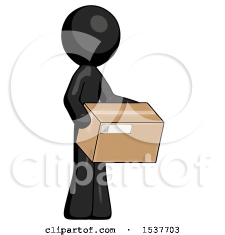 Black Design Mascot Man Holding Package to Send or Recieve in Mail by Leo Blanchette