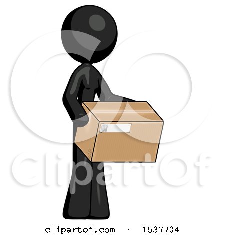 Black Design Mascot Woman Holding Package to Send or Recieve in Mail by Leo Blanchette