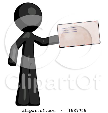 Black Design Mascot Man Holding Large Envelope by Leo Blanchette