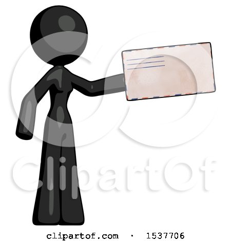 Black Design Mascot Woman Holding Large Envelope by Leo Blanchette