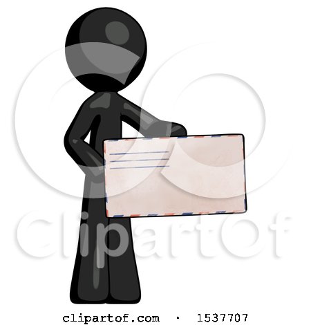 Black Design Mascot Man Presenting Large Envelope by Leo Blanchette