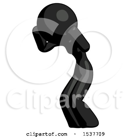Black Design Mascot Woman with Headache or Covering Ears Facing Turned to Her Left by Leo Blanchette