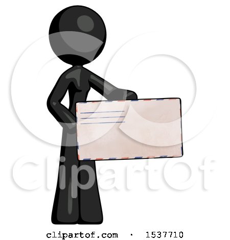 Black Design Mascot Woman Presenting Large Envelope by Leo Blanchette
