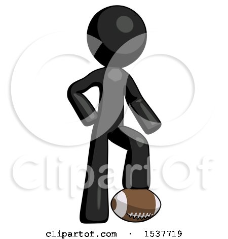Black Design Mascot Man Standing with Foot on Football by Leo Blanchette