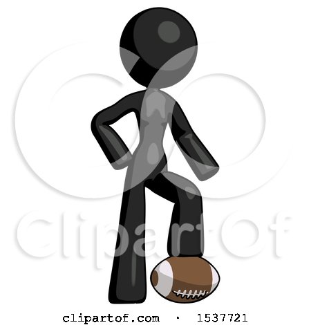 Black Design Mascot Woman Standing with Foot on Football by Leo Blanchette