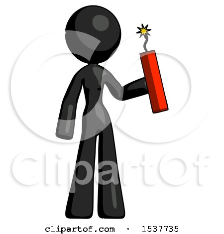 Black Design Mascot Woman Holding Dynamite with Fuse Lit by Leo Blanchette