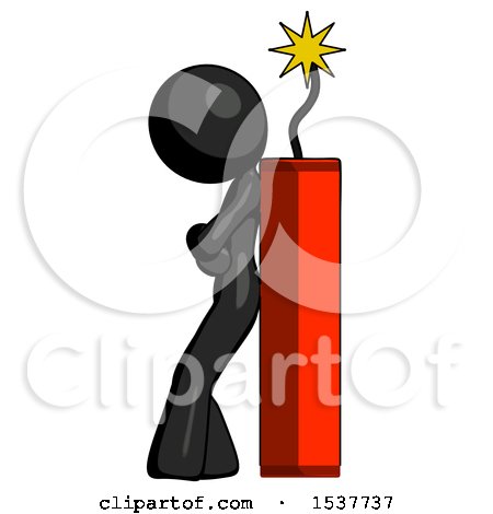 Black Design Mascot Woman Leaning Against Dynimate, Large Stick Ready to Blow by Leo Blanchette