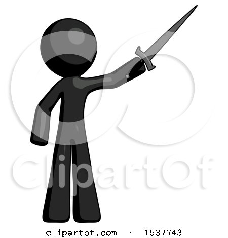 Black Design Mascot Man Holding Sword in the Air Victoriously by Leo Blanchette