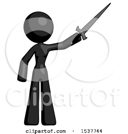Black Design Mascot Woman Holding Sword in the Air Victoriously by Leo Blanchette