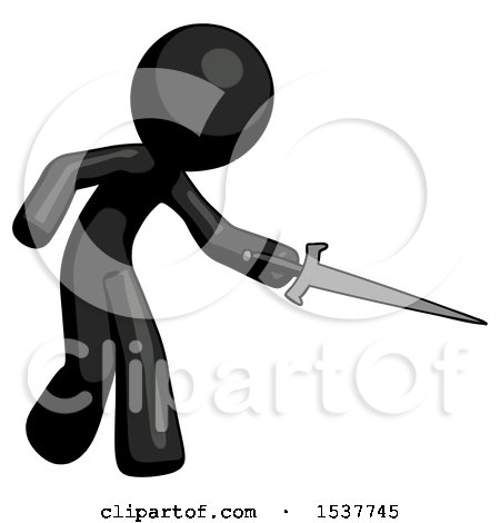 Black Design Mascot Man Sword Pose Stabbing or Jabbing by Leo Blanchette