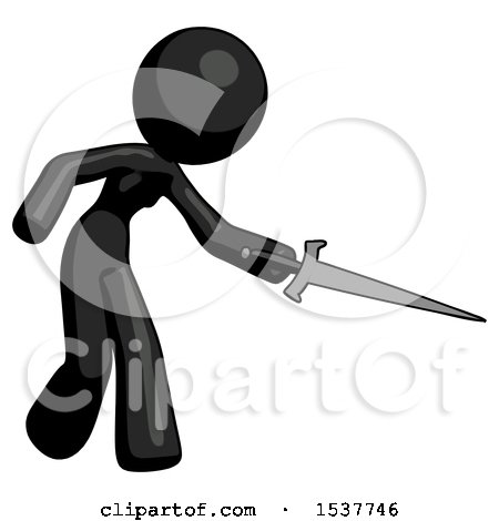 Black Design Mascot Woman Sword Pose Stabbing or Jabbing by Leo Blanchette