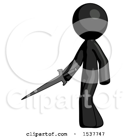 Black Design Mascot Man with Sword Walking Confidently by Leo Blanchette