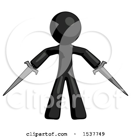 Black Design Mascot Man Two Sword Defense Pose by Leo Blanchette